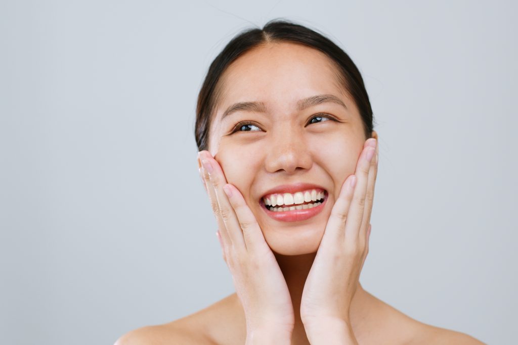 a woman smiling