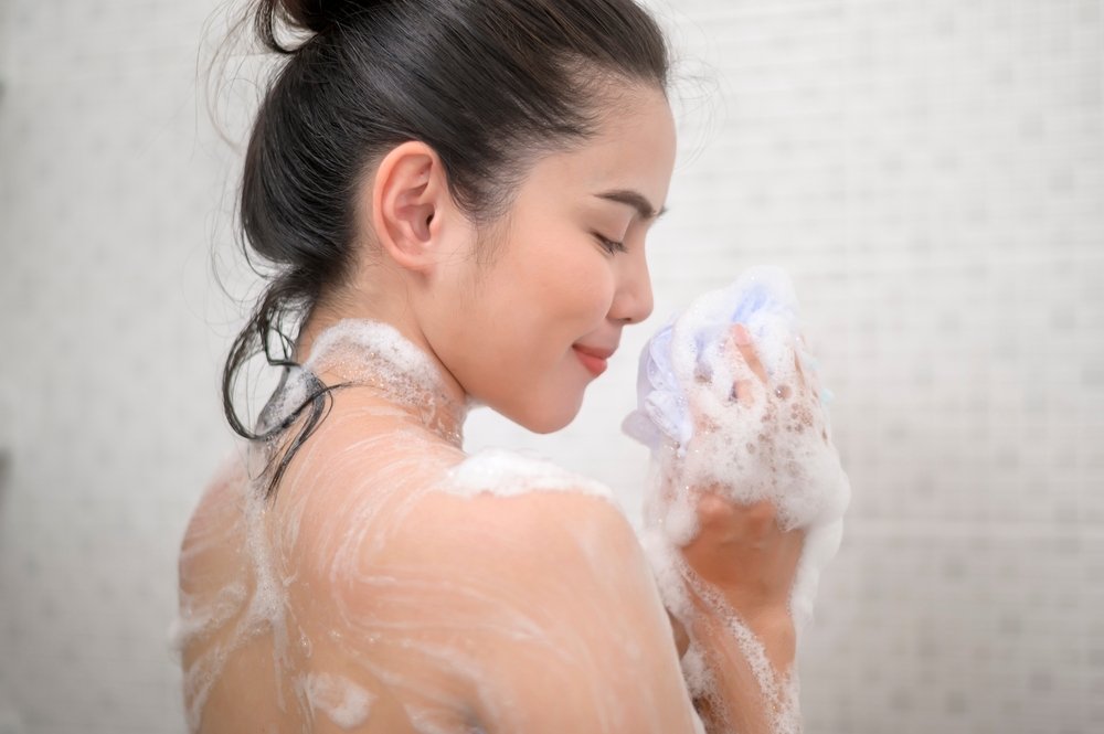 woman taking a shower