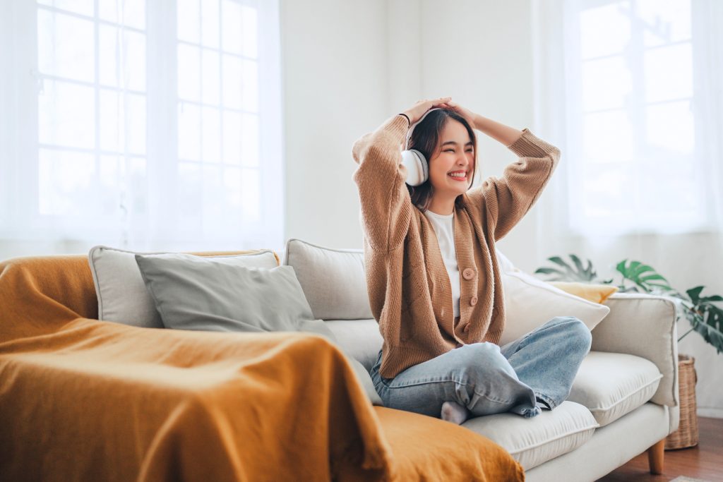 a woman relaxing on the sofa