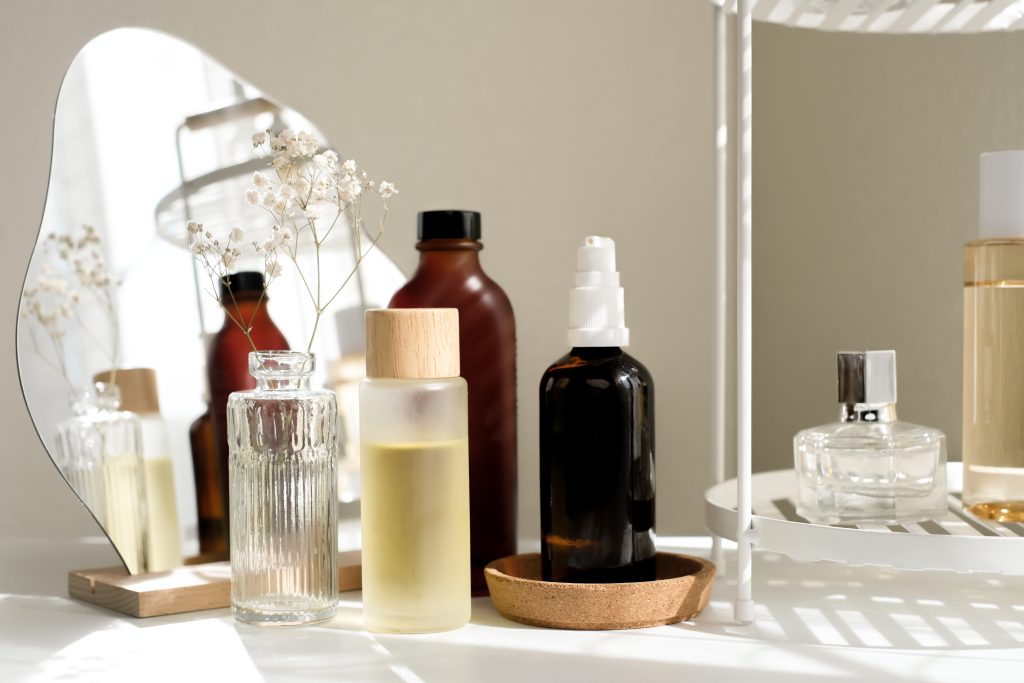 essential oils placed on a table