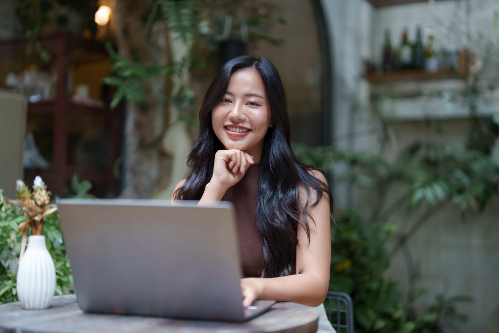 a woman smiling